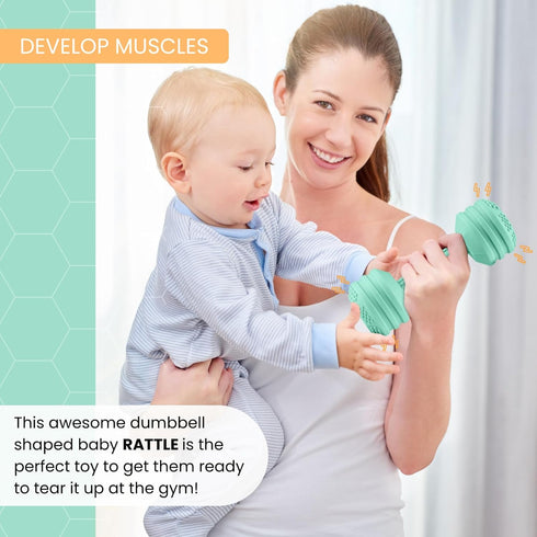 Silicone Baby Dumbbell Toy, Weight Rattle Sensory Teether for Babies, Great Gift for Boys or Girls (Mint)