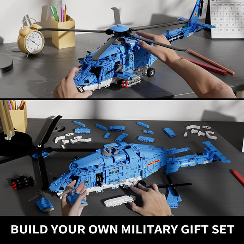 Set (1711 Military Helicopter Building Large Army Plane Model, Rotating Rotor Blades, Compatible with Lego for Boys