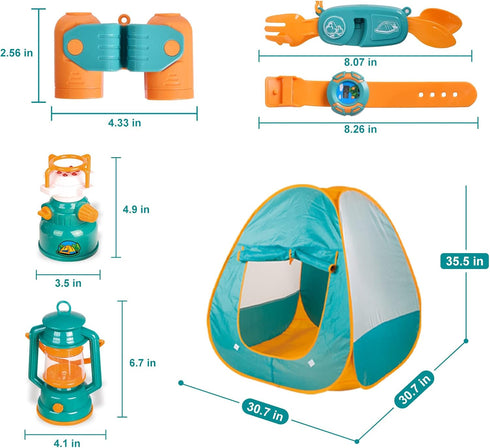 FUN LITTLE TOYS Kids Camping Set, Pop Up Play Tent with Battery Lantern and Drawstring Bag for Indoor Outdoor Pretend