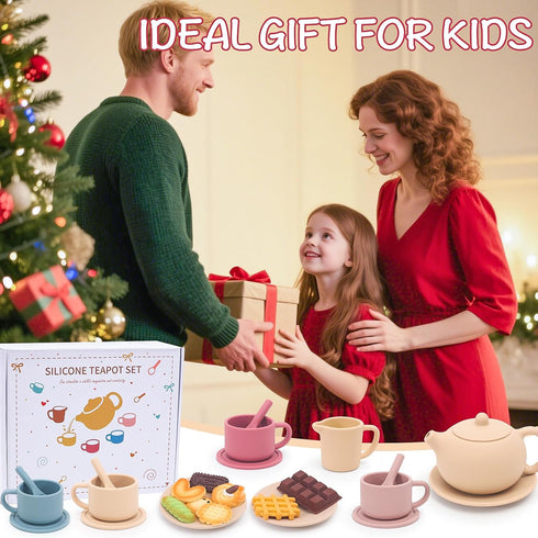 Set Set 3 4 5 6 Silicone Tea Party for Little Girls Kids Toddlers Tea with Tea Pot Cups Food Pretend Play Kitchen