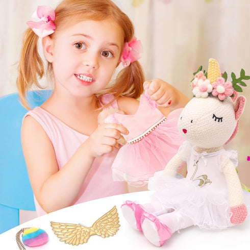 SUPERGFS 3 4 5 6 Unicorn Stuffed Animals Plush Ballerina Baby Doll with Doll Carrier Cloth Accessories Ballet Shoes