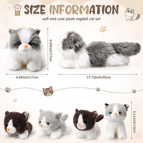 5 17.75 Inches Mommy 4 Set HyDren Pcs Realistic Ragdoll Cat Stuffed Animal, Large Ragdoll Cat Plush with Cute Babies