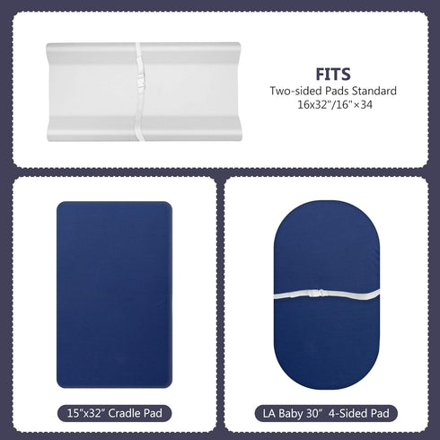 TILLYOU Changing Pad Cover Set in Soft Jersey Material - Fits 32"/34''x16 Contoured Pad for Babies, Navy Blue & Lt Gray.