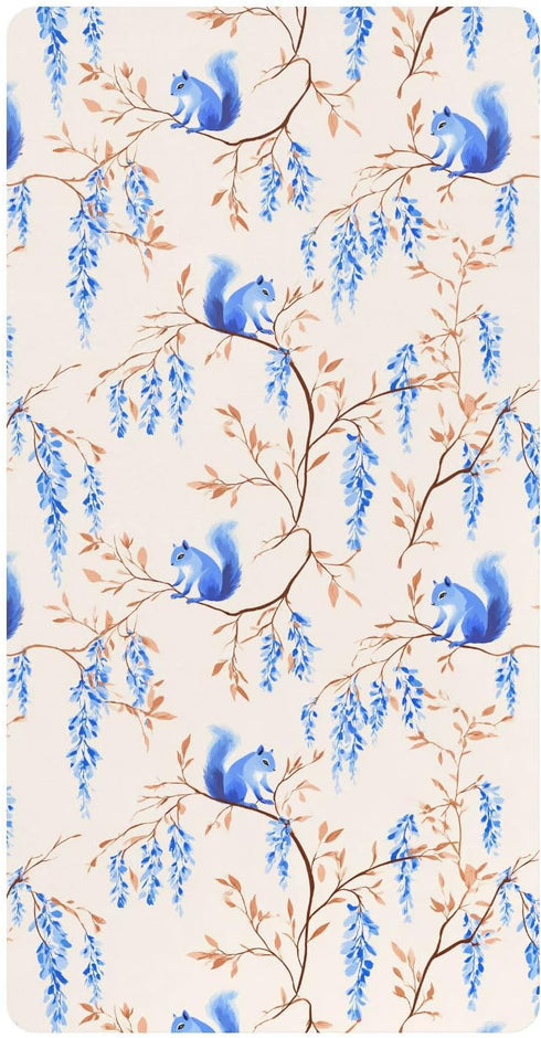 miaozhen Cotton Crib Sheets for Baby Boys Girls Soft Squirrel Willow Off White