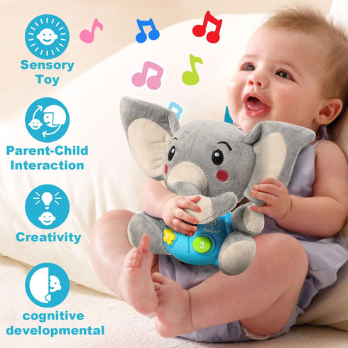 STEAM Life Baby 3-6 Months Boy Gifts, Musical Plush Elephant Toys for Newborn Toddler, Light Up Stuffed Animal