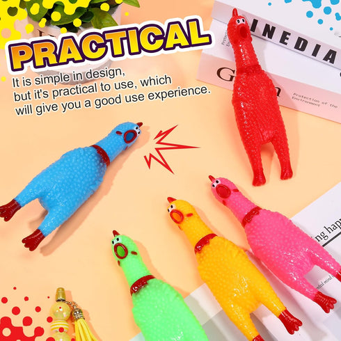Honoson 50 6.3 Inch(Multi Pcs Rubber Chickens Squeak Screaming Chicken Novelty Bulk Dog Toys for Pets Dogs Adults
