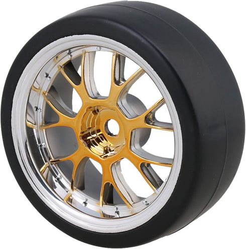 4PCS Plastic RC 1:10 On-Road Racing Car Drift Smooth Tire & Y-Shaped Plated Yellow Wheels