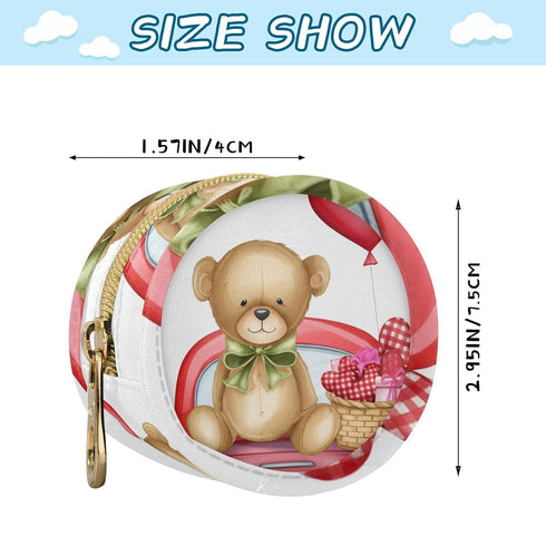 Valentines Bear Round Pacifier Storage Case with Zipper, Portable Pacifier Case for Travel, Diaper Bag & Purse
