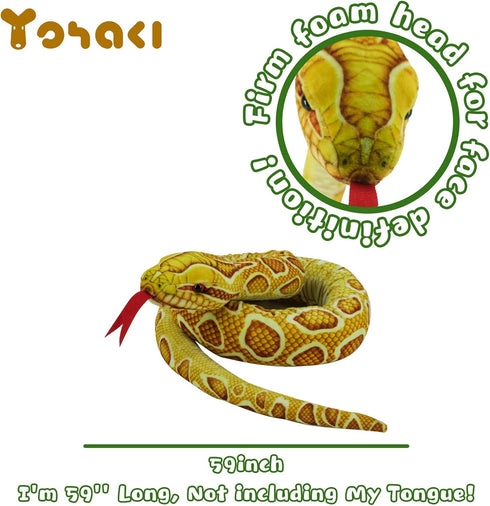 59'' Large Snake Plush Toy, Washable Realistic Cuddle Toy, Soft and Cute Children's Birthday Party Gifts