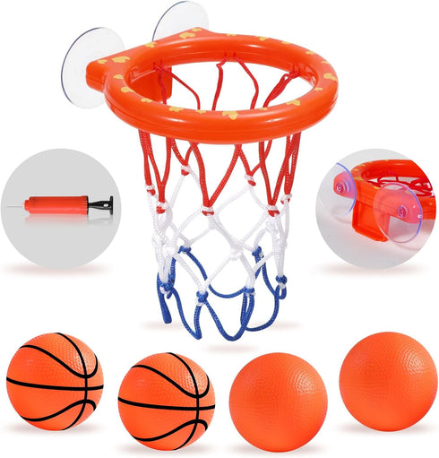 Bath Toys - Bathtub Basketball Hoop for Kids, Shower Toys for Ages 4-8, Suction Cup Basketball Hoop & 4 Soft Balls