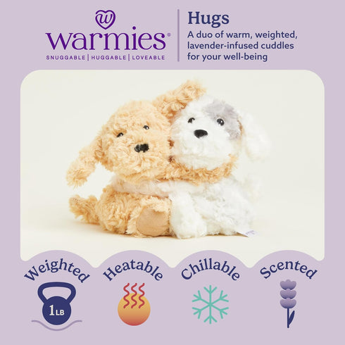 warmies Hugs Duo, Microwavable & Weighted Stuffed Animals, Puppy - Heated Stuffed Animal Plushie for Warmth & Comfort