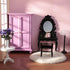 Minamzee 5Pcs 1:12 Set, Dollhouse Wardrobe Furniture Miniature Purple Openable Wardrobe, Dresser with Stool, Floor Lamp