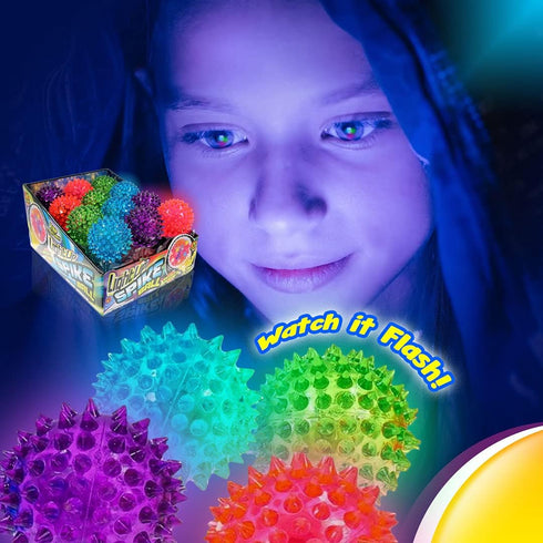 (12 Pack) 695-12p JA-RU Light Up Spiky Balls for Kids Light Up Bouncy Balls, Spiky Fidget Toys, Sensory Bin Filler