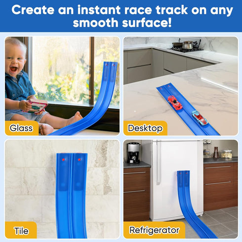 Cieex 16.5 Set 4 4 Flexible Race Track for Kids, Ft Flex Track with Cars & Suction Cups | Roll Up Race Car Track