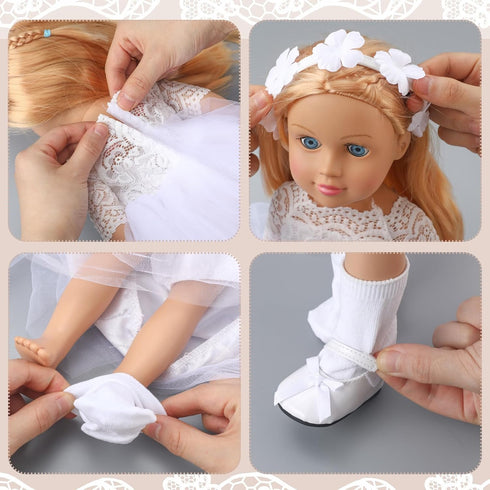 RoundFunny 7 18 Inches Communion 18 Inches Pcs American Doll Clothes Outfit First Dress with Matching Headband Veil