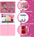Doll Kitchen Playset for Kids - My Modern Mini Kitchen House Furniture Toy Accessories Set with Realistic Lights &