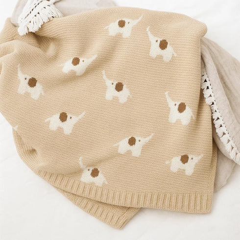 Cozy 30x40 Cotton Baby Blanket Knit Soft Swaddle Receiving Blankets Toddler Infant Blanket with Lovely Elephant