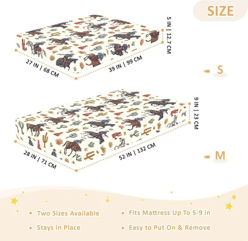 Mazeann 52" 28" 9" Western Cowboy Retro Cacti Crib Sheets Soft Breathable Fitted Cotton Baby Crib Sheets Mattress Cover