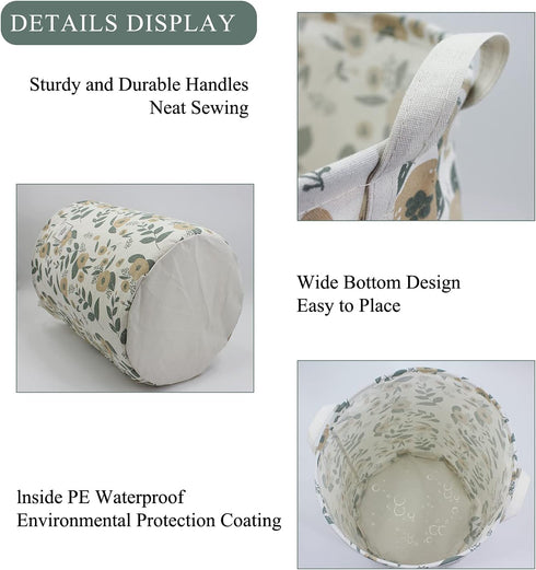 Mziart Large Floral Printing Collapsible Laundry Basket, Waterproof Canvas Storage Bin for Baby Girls Kids Toys Clothes
