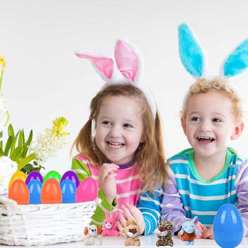 12 PCS Easter Eggs Filled with Mini Plush Animal Toys, Easter Basket Stuffers for Toddler Boys Girls, Plastic Easter