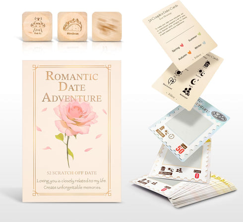 52 Date Ideas and 3 Decision Dice - Romantic Couples Gifts for Newlyweds, Memorable Dating Card Games