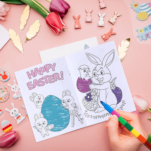 24 24 Funrous Pcs Easter Coloring Books Bulk with Stacking Crayons for Kids Party Favors Happy Easter Activity Books