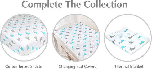 American Baby Company Fitted Crib Sheet, 28" x 52", Soft Breathable 100% Cotton Jersey Sheet, Aqua Whales for Crib and