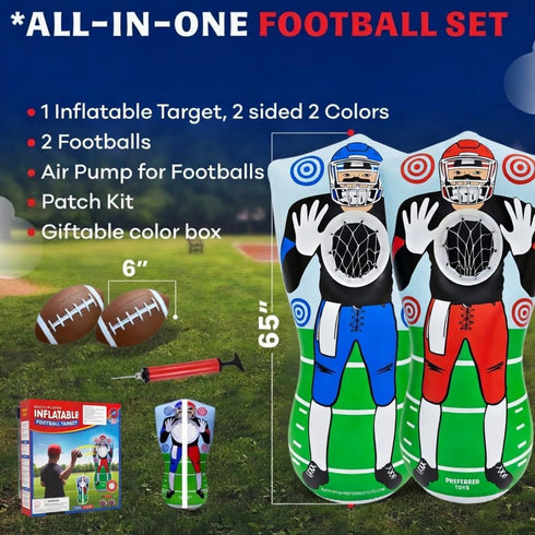 65 Preferred Toys Inflatable Football Target Net Toss Game - Double-Sided Throwing Practice Football Stuff with Mini
