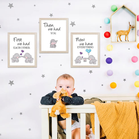 KAIRNE Watercolor Elephant Family Framed Canvas Wall Art ,First We Had Each Other Quote Art Print,Nursery Animal Love
