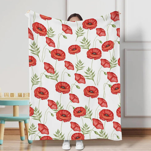 Boho Retro Poppy Flowers Leaves Baby Blanket for Girl Boy Red Poppy Floral Spring Blossom Swaddle Blanket Wild Plants Receiving Blanket Toddler Newborn Nursery Crib Bed Blanket Daycare Playmat 30x40 by KASTLEE