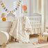 Set 3 Mini Crib Bedding Pieces Baby Boho Quilted Tufted Ruffles Comforter with Fitted Sheet and Ruffled Bed Skirt