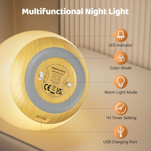 7 Dimming 1 100H, MediAcous Night Lights for Kids Room, Baby Night Light with Colors Changing & Function, Rechargeable