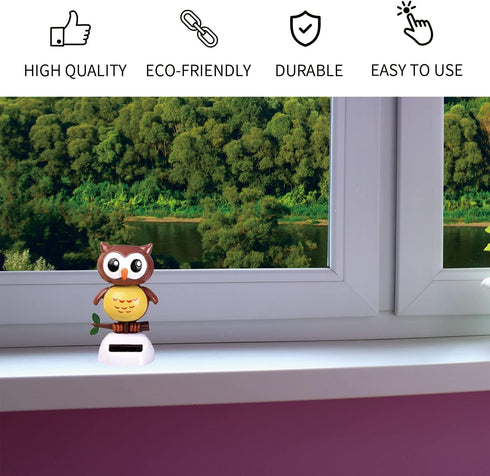 Solar Powered Dancing Owl Figure, Cute Shaking Head Animal for Car Dashboard Decoration (B-Brown)