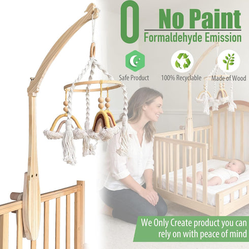Tuiiopoli 360 Baby Crib Mobile Arm - Double Wooden Screw Anti-Slip Reinforcement Hanger Crib Holder No Paint Rotatable
