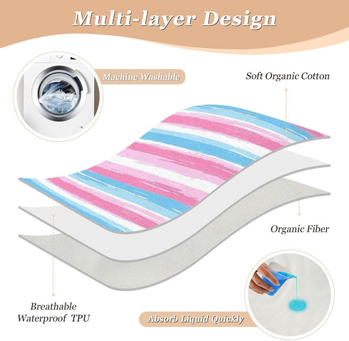 siphylline 52" 34" Pink and Light Blue Stripe Patterndoodle Art Extra Large Resuable Changing Pad Covers Highly
