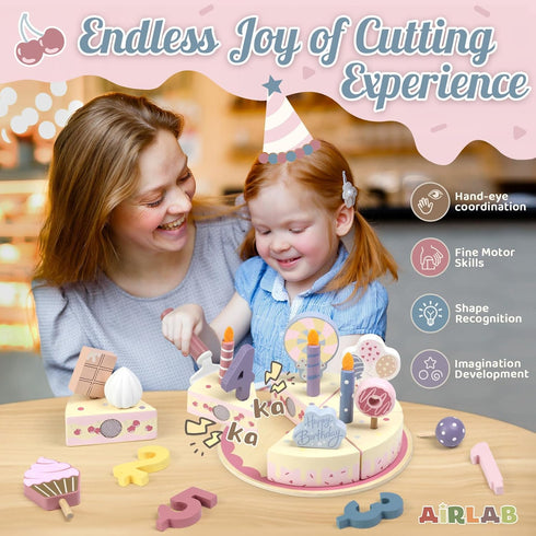 Sets 2 3 4 5 Wooden Birthday Party Cake Play Food for Toddler Year Old Girls Boys Kids Kitchen Accessories Pretend Play
