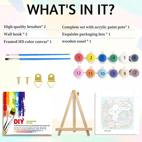 Aestalrcus 8-12, 8 8 Inch Easter Paint by Numbers Kit for Kids with Frame, Easter Bunny Paint by Numbers for Kids Ages