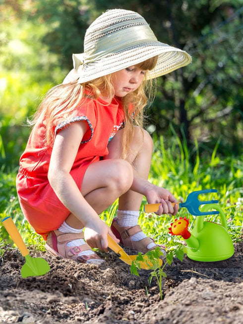 Biubee Kids Gardening Tools Set - Watering Can Toy, Shovel, Hand Rake, Metal with Sturdy Plastic Handle, Garden Toys