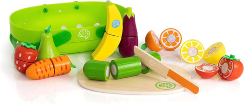 Fat Brain Toys Pretendables Fruit & Veggie Basket - Pretend Playset with