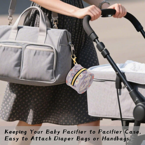 PYBUG Heart Round Pacifier Storage Case, Polyester & TPU Lined with Hook Buckle, Pacifier Container Box for Baby
