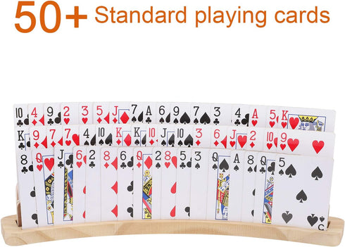 Set 2 13.8 1.9 2.4 Inch Exqline Curved Wooden Playing Card Holder Tray Rack Organizer of Solid Card Holder for Kids