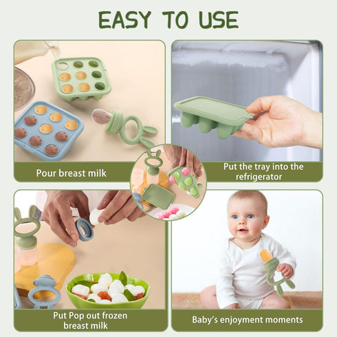 WAJIAYON Baby Food Freezer Tray,Silicone Nibble Freezer Tray,Baby Fruit Food Feeder Teether,Breastmilk Popsicle