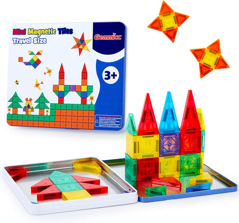 Gemmicc 58 PCS Mini Magnetic Tiles, Travel Magnet Construction Toys with Metal