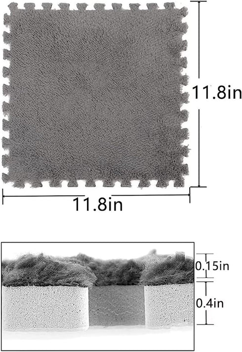 12pcs Decoration(11.8x11.8x0.55in,Rose Plush Puzzle Foam Floor Mat, Soft Thicken Fluffy Interlocking Square Foam Tiles