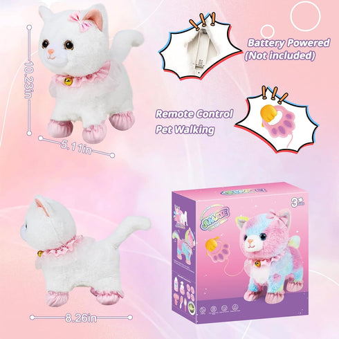 Jimate Interactive Electronic Plush Toy Walking and Barking Robot Cat Plush Cat Remote Control Kitten for Girls (White