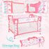 deAO Baby Doll Stroller Crib Bed Nursery Role Play Set, Baby Doll Accessories with Travel Cot and Foldable Stroller