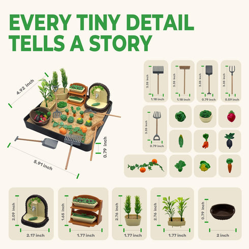 HouseBegan Vegetable Zen Garden for Desk, Build Your Own Mini Vegetable World, Desktop Sand Garden Kit, Interactive
