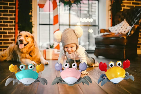 Crawling Crab Baby Toy,Fantastic Creatures Toys Infant Sensory Tummy time Toys 3 4 5 6 7 8 9 10 11 12 Babies boy Girl 3-6 6-12 Learning to Crawl 9-12 12-18 Walking Toddler Gifts (Pink)