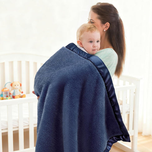 2 Inch Cozy 30x40 Inch Pro Goleem Baby Boy Blanket, Fleece Baby Blankets for Boys with Satin Trim, Super Soft Plush
