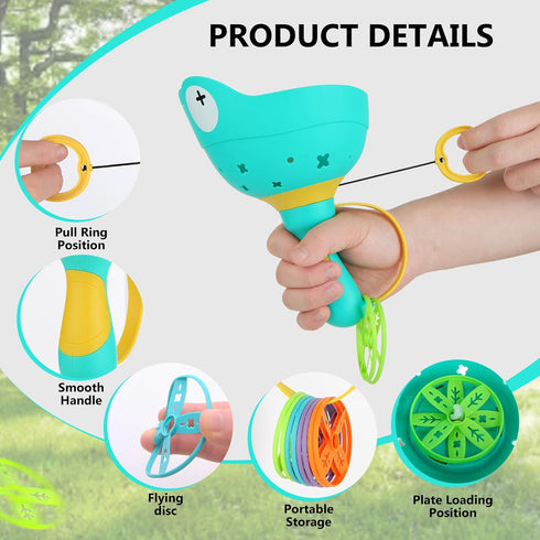 Outdoor Toys for Kids Ages 4-8 - Flying Disc Launcher Manual Capture Games for 3-8 Years Old, Summer Gifts